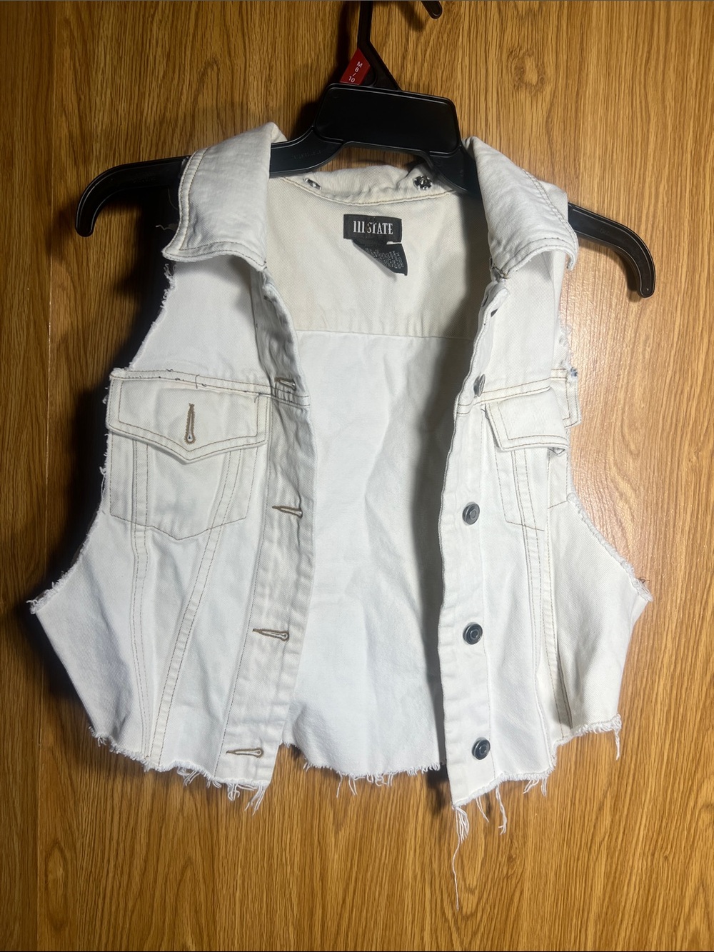 III State White Frayed Denim Vest - Sleeveless Button Front